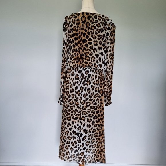 Witchery Multicolour Leopard Print Deep V-Neck Balloon Sleeve Midi Dress Size 12 - Picture 5 of 11